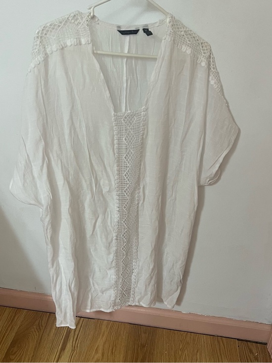 Mystique Aura Tops - Mystique Aura White Crochet-Trim Tunic Top